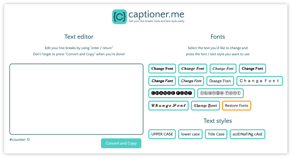 captioner.me text editor area screenshot